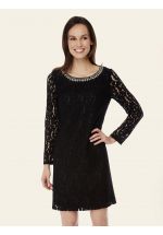 Uttam Boutique Lace Embellished Long Sleeve Shift Dress