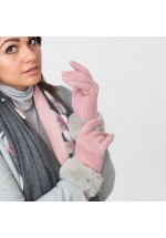 Millie Mae Beatrice Gloves with Fur Edge Pink / Cream